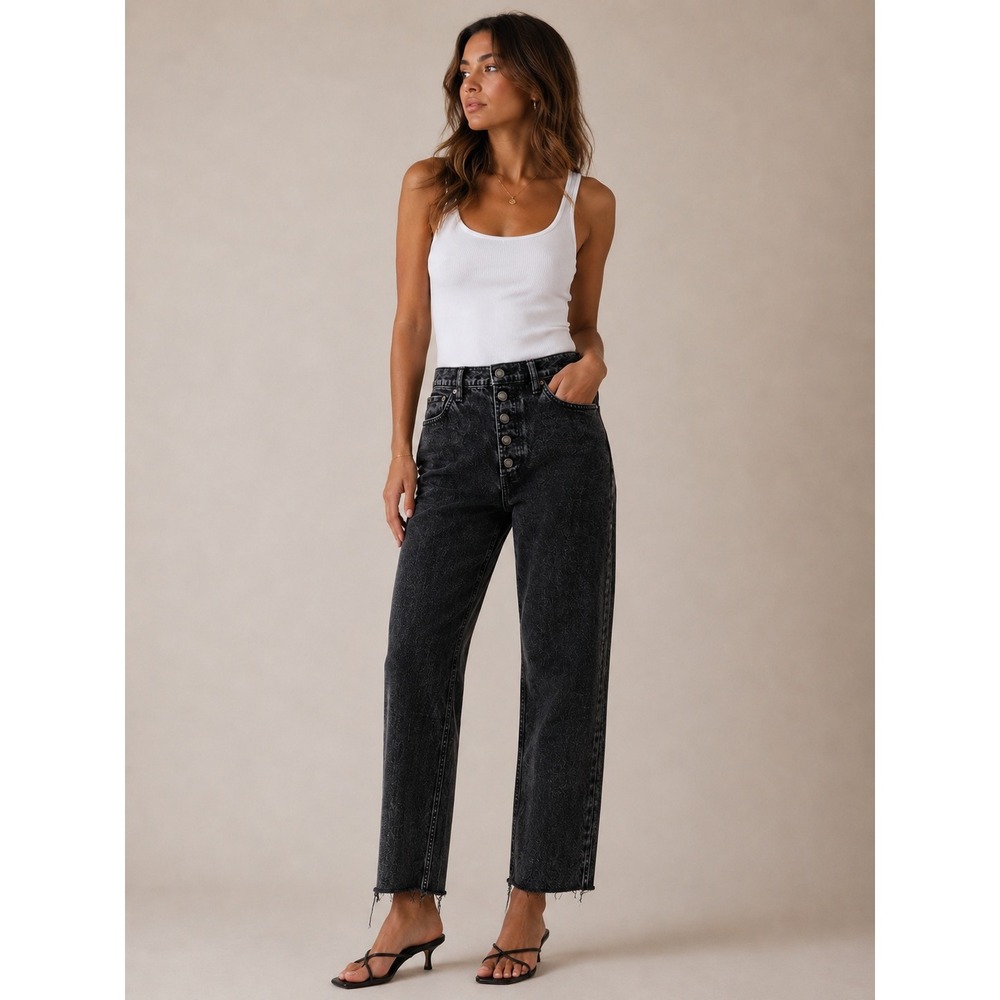 Abercrombie & Fitch Women Jeans 27 4R Black Ultra High Rise Straight Button Fly